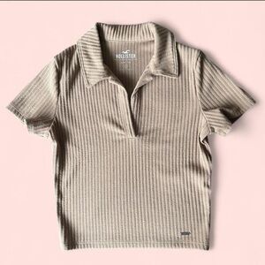 Hollister Cropped Collared Polo Small Light Brown Y2K Tenniscore Preppy Sporty